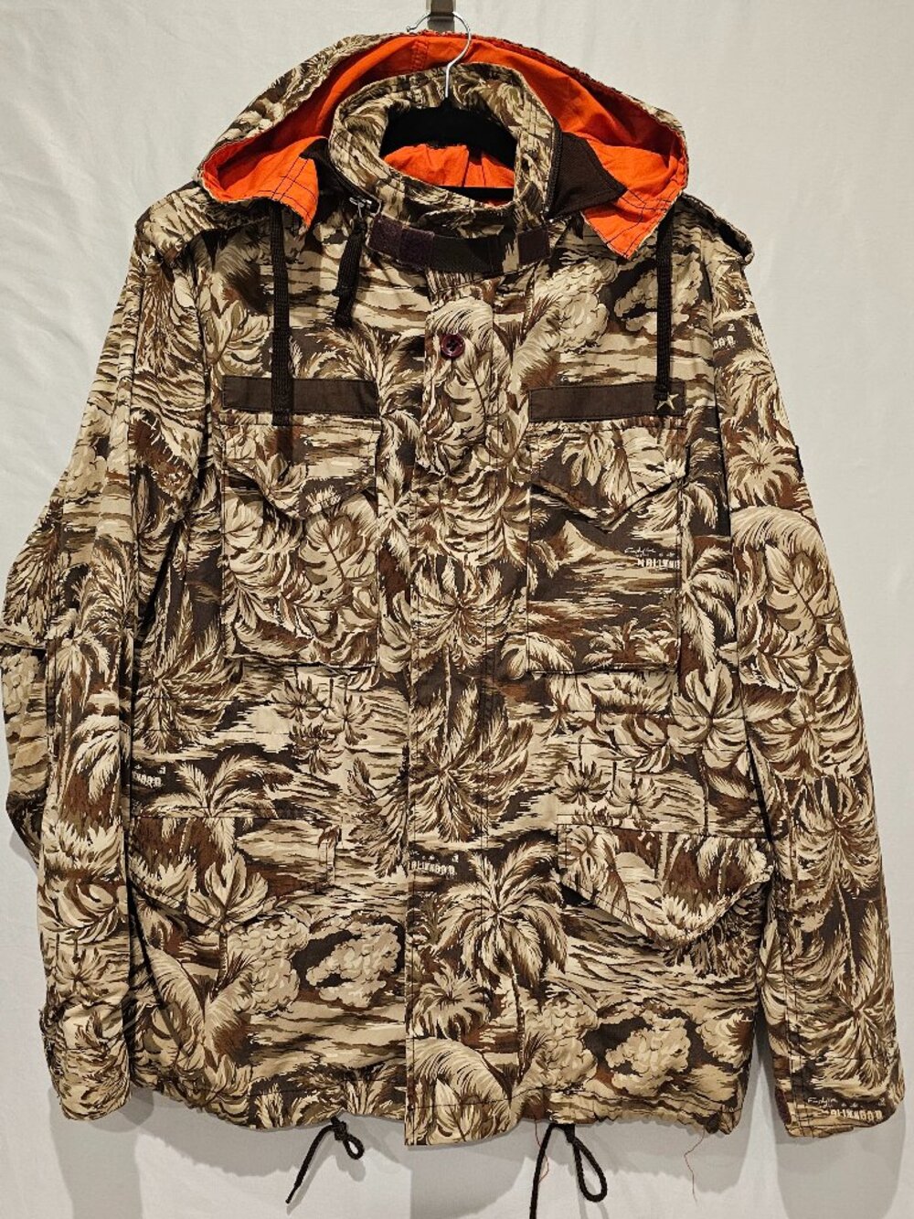 Vtg Freshjive Hollywood Camo Military Jacket Men's M Brown Orange Hood M65 Y2K